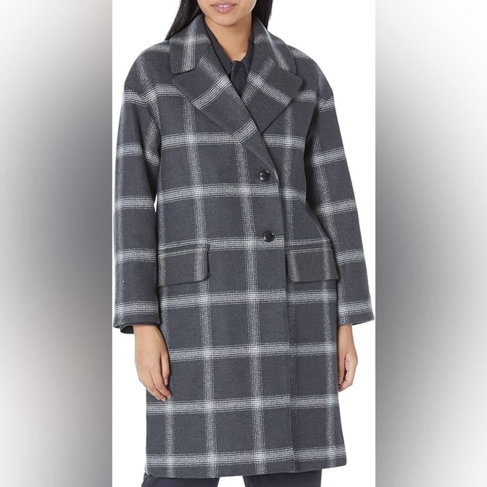 MADEWELL  Gray Plaid Women's Coat Jacket